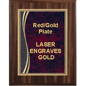 Walnut Plaque 7" x 9" - Red/Gold 5" x 7" Patina Marble Plate