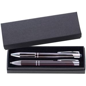 JJ Series Gunmetal Stylus Pen and Pencil Set in Black Cardboard Paper Gift Box with Velvet lining