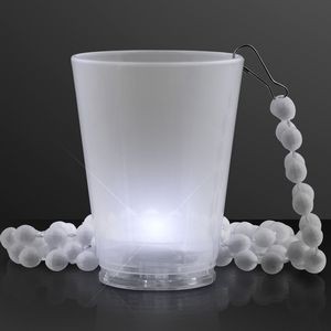LED White Party Shot Glass on White Bead Necklaces - BLANK