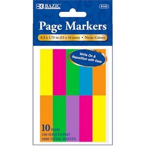 Page Markers - 1000 Sheets, Neon Colors (Case of 144)