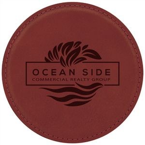 4" Round Rose Laserable Leatherette Coaster