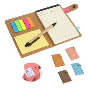 PU Leather Sticky Notes Notebook With Card Slot