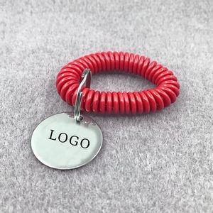 Custom Spiral Wrist Coil Keychain W/Stainless Steel Tag