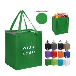 13" Heavy Duty Large Insulated Foldable Reusable Grocery Cooler Tote Bag With Sturdy Zipper & Handle