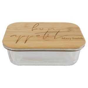 Glass Food Storage Container with Bamboo Lid, Rectangle, 50 oz