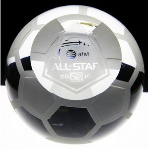 Etched Glass Soccer Ball Paperweight Award