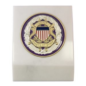 White Marble Paper Weight with Medallion Recess (4"x5/8"x5")