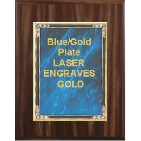 Walnut Plaque 7" x 9" - Blue/Gold - 5" x 7" Marble Mist Plate