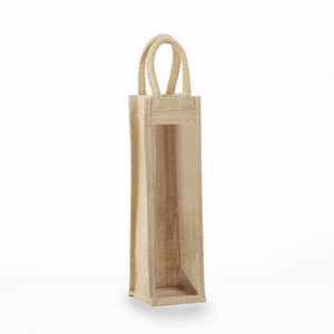 1 Bottle Jute Wine Bag with Clear Front - 14"x4 1/2"x4 1/2"