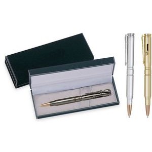 Bullet Pen - Metal bullet shape ball point pen, rifle shape clip with black velvet gift box
