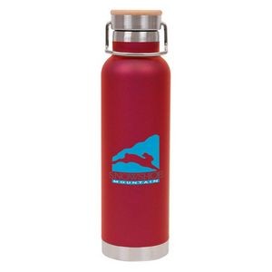 22 Oz. Double Wall Stainless Steel Vacuum Bottle W/Bamboo Lid