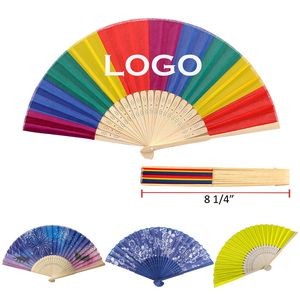 8 1/4" Rainbow Bamboo Fabric Folding Fan