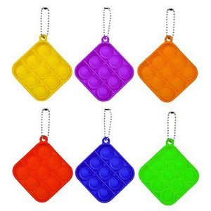 Solid Color Square Shape Bubble Sensory Push Pop Fidget Toy Keychain