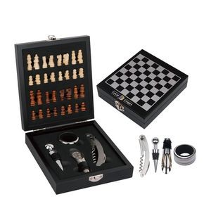 Chess with 4 Pc Wine Opener & Corkscrew Set
