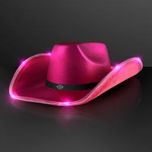 Magenta Pink Light Up Shiny Cowgirl Hat with Black Band - Domestic Print