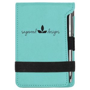 3 1/4" x 4 3/4" Teal Laserable Leatherette Mini Notepad with Pen