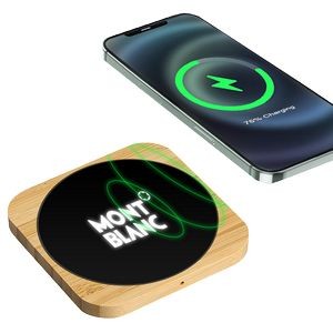 Naperville Light-up Bamboo Wireless Charger Square 15W-15W wireless charger