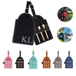 Leather Golf Bag Tag with 3 Tees Set