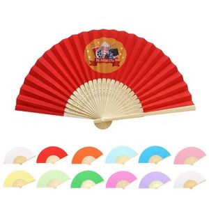 Full Color Folding Paper Fan w/ Bamboo Handle