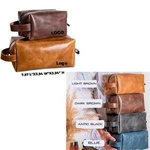 Unisex Vintage Crazy Horse Full Grain Leather Toiletry Dopp Kit Bag Travel Make Up Cosmetic Bag