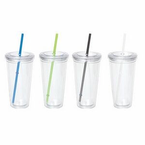 24 Oz. Double Wall Clear Acrylic Cup w/Color Straw