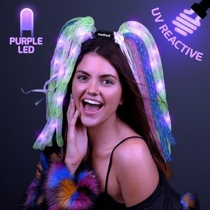 Neon Rave Noodle Hair Headbands with Purple LEDs - Domestic Imprint