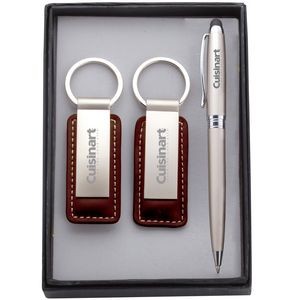 Neoclassic Metal Stylus Pen & Leather/Metal Key Chain Gift Set