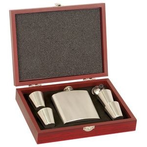 Stainless Steel Flask Set in Rosewood Presentation Box