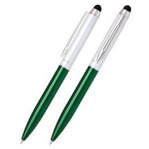 CR Series Ball point pen / Stylus. Green lower barrel, white upper barrel pen