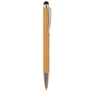5" - Wood Pen with Silver Trim and Stylus - Bamboo