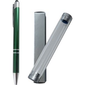JJ Series Green Double Ring Pen with Stylus, green pen, stylus pen, in clear tube gift box