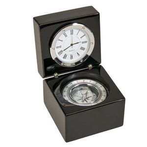 Compass and Clock in a Black Piano Finish Hinged box