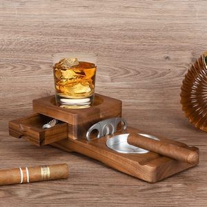 Whiskey Glass Tray with Cigar Ashtray Coaster