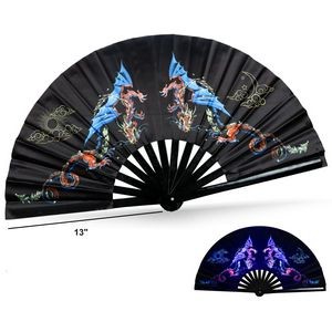 13" Folding Hand Fan With UV Reactive Ink