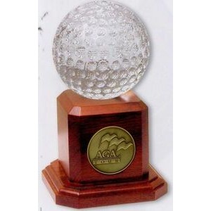 Crystal & Rosewood Finish Golf Ball Trophy 8" H
