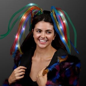 Rainbow Noodle Headband w/ LED's & Multi Colored Ribbons - BLANK