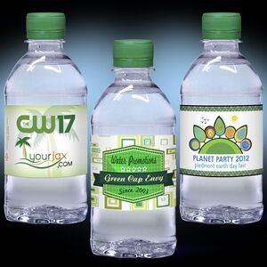 12 oz. Custom Label Water w/Green Flat Cap - Clear Bottle