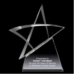 Solid Crystal Engraved Award - 6 1/2" Small - Modern Star