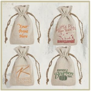 3"x 5" Custom Printed Natural Linen Pouch with Jute Drawstring