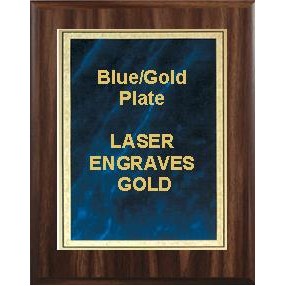 Walnut Plaque 7" x 9" - Blue/Gold 5" x 7" Marble Mist Plate