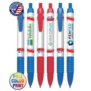 Certified USA Made - Patriotic - Wide Body Click Pen with Colored Trim and Rubber Grip