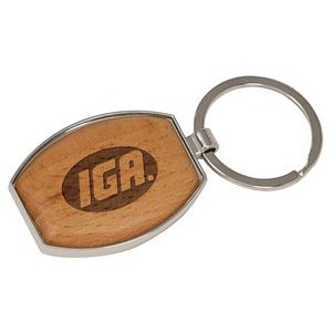 1 1/2" x 1 15/16" Silver/Wood Laserable Oval Keychain