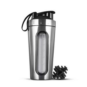 Stainless Steel Protein Shaker Bottle W/ Visible Measuring Window