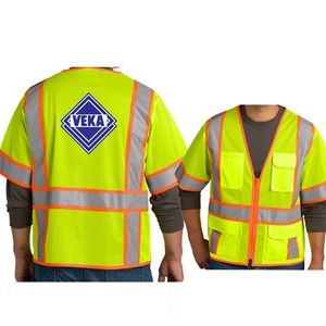 Screen Print CornerStone® ANSI 107 Class 3 Surveyor Mesh Zippered Two-Tone Short Sleeve Vest