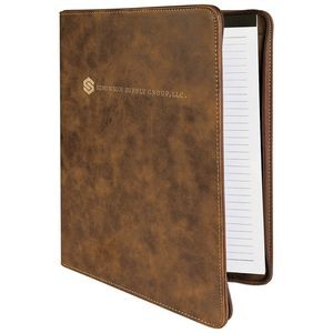 9 1/2" x 12" Rustic/Gold w/ Zipper Laserable Leatherette Portfolio with Notepad