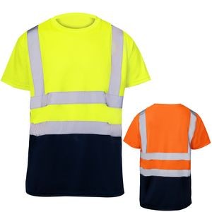 High Vis 3.8 Oz. Polyester Class 2 Color Block Reflective Tape Safety T-Shirt