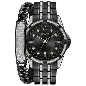 Bulova® Men's Crystal Collection Black Stainless Steel Watch & Bracelet Box Gift Set