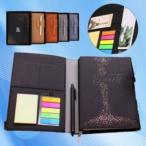 File Holder PU Leather Notebook with Sticky Notes