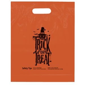 Trick or Treat Pre-Printed Orange Die Cut Handle Halloween Bags 12"x15"x3" (Flexo)