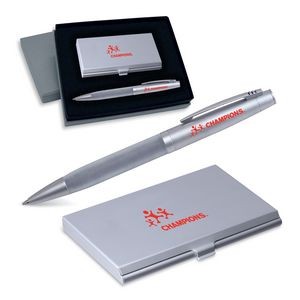 2-Piece Gift Set of Business Card Case with Mirror and Ballpoint Pen